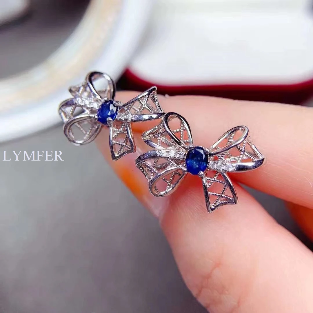 

Серьги с натуральным сапфиром. Искусственная Серебряная Инкрустация, стиль банта, ограниченная продажа