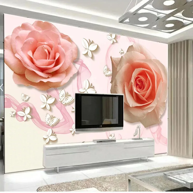 

Пользовательские 3D обои, розы, цветы, фото, настенные фрески, гостиная, ТВ, диван, спальня, домашний декор, настенные Стикеры