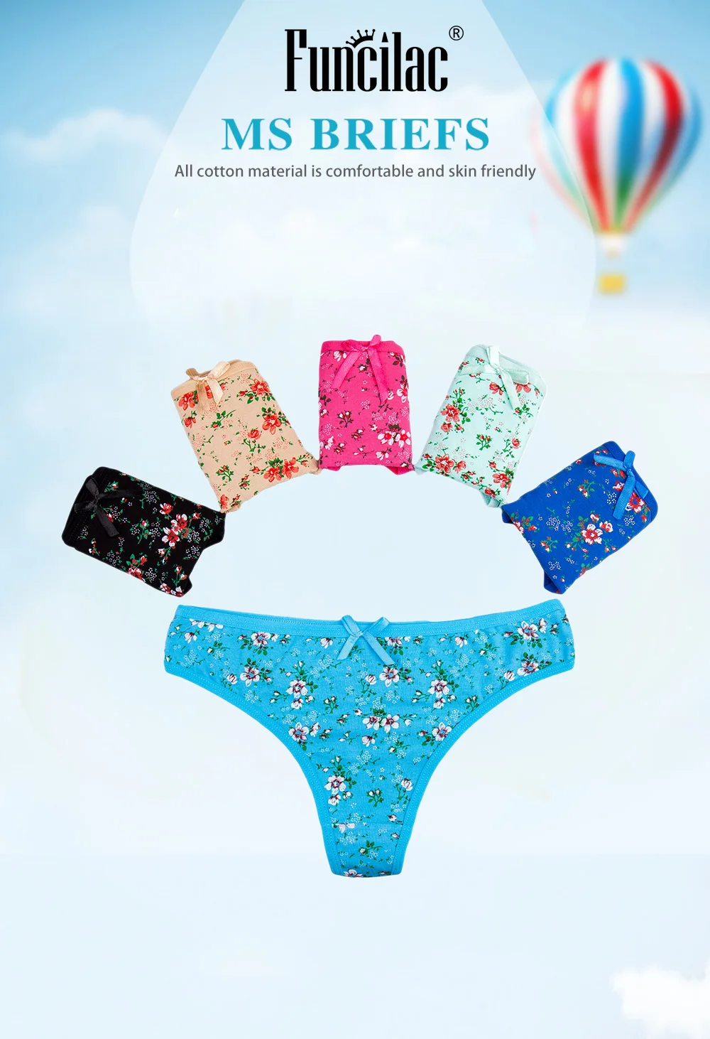 FUNCILAC стринги для Для женщин пикантные Цветочный принт G String девушки T-back мягкие трусики хлопковые трусы женские бикини женское белье горячий 5 шт./лот