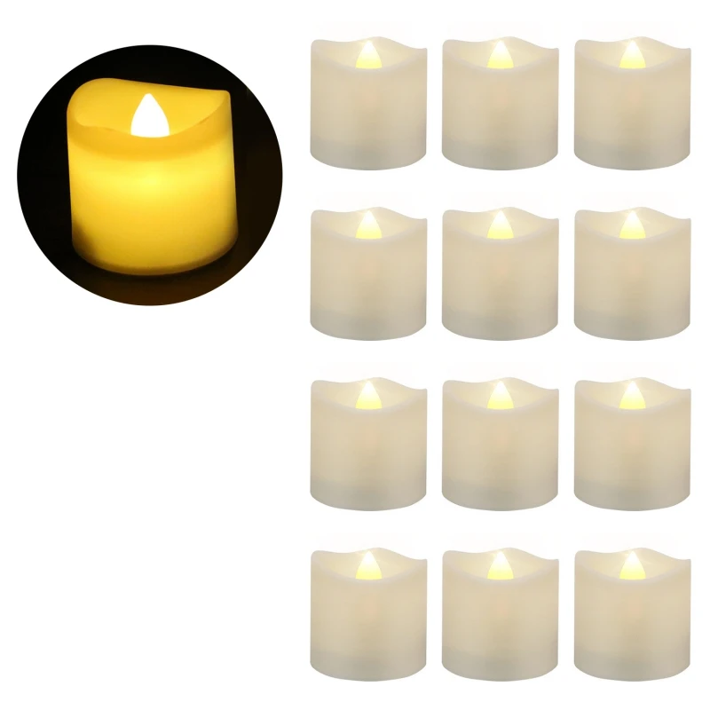 

12PCS Realistic and Bright Flickering Bulb Battery Operated Flameless LED Tea Light Fake Candle for Valentine's Day Birthday