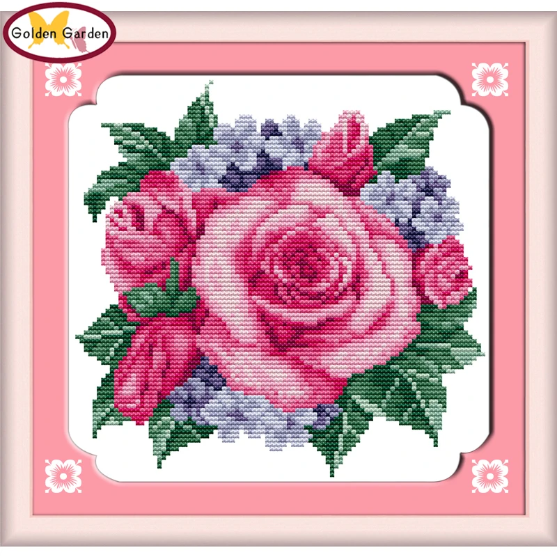 

GG Rose Clumps Cross Stitch DIY Craft Counted&Stamped Canvas 14CT 11CT Joy Sunday Flowers Cross Stitch Wedding for Home Decor