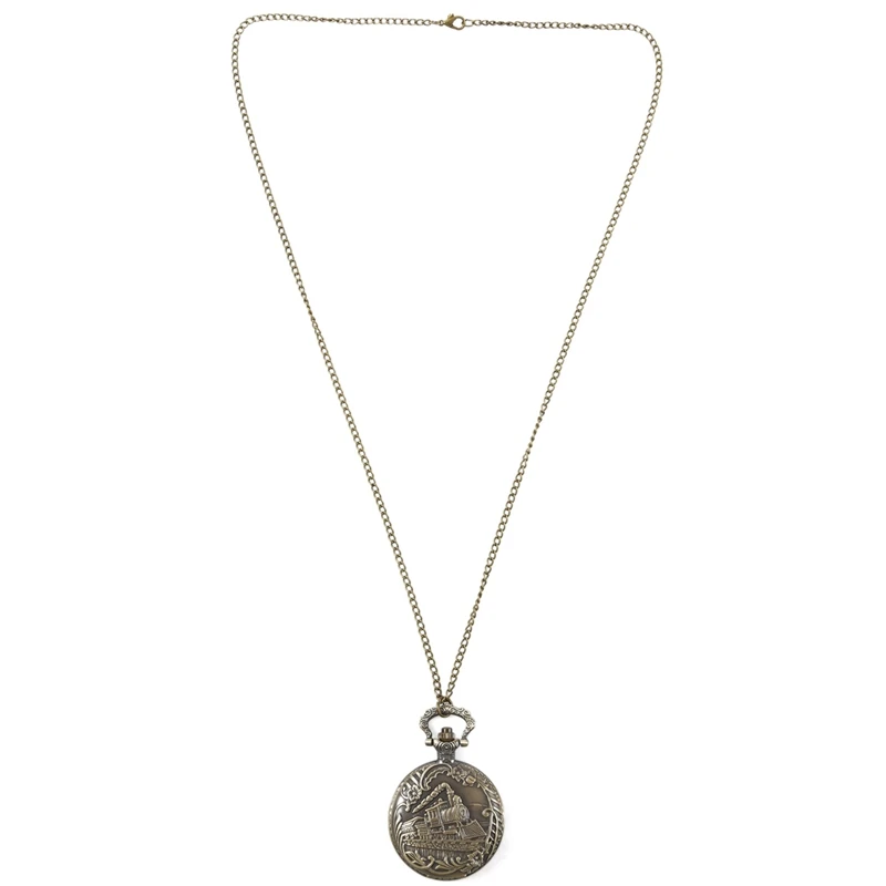 

Unisex Antique Vintage Brass Locomotive Chain Pocket Watch Train Bronze