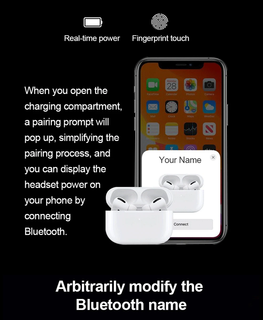 Беспроводные наушники Airpods Pro, Bluetooth 5,0 безпроводные наушники, наушники с функцией активного шумоподавления и функцией обнаружения, 3D стерео наушники для Apple Airpods Pro Беспроводные наушники bluetooth