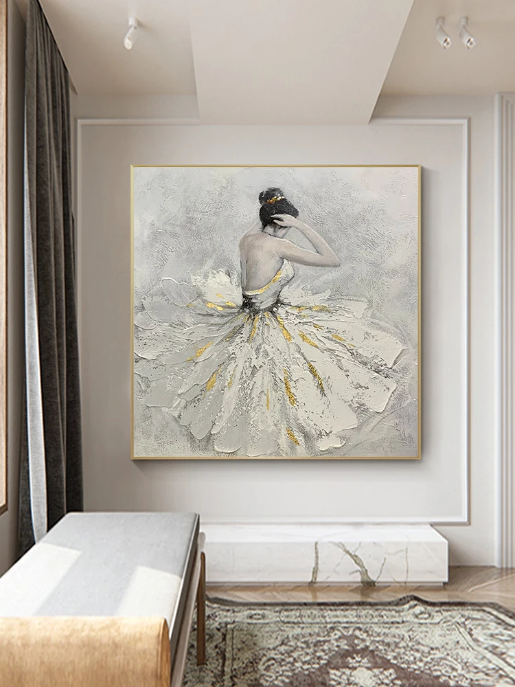 

Hand-painted Abstract Elegant Back View Of Ballet Girl Oil Painting on Canvas Wall Hang Art Bedroom Living Room Decor No Framed