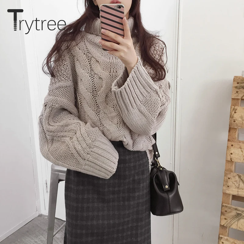 Осень-зима 2020 Женский Повседневный свитер Trytree водолазка однотонный вязаный