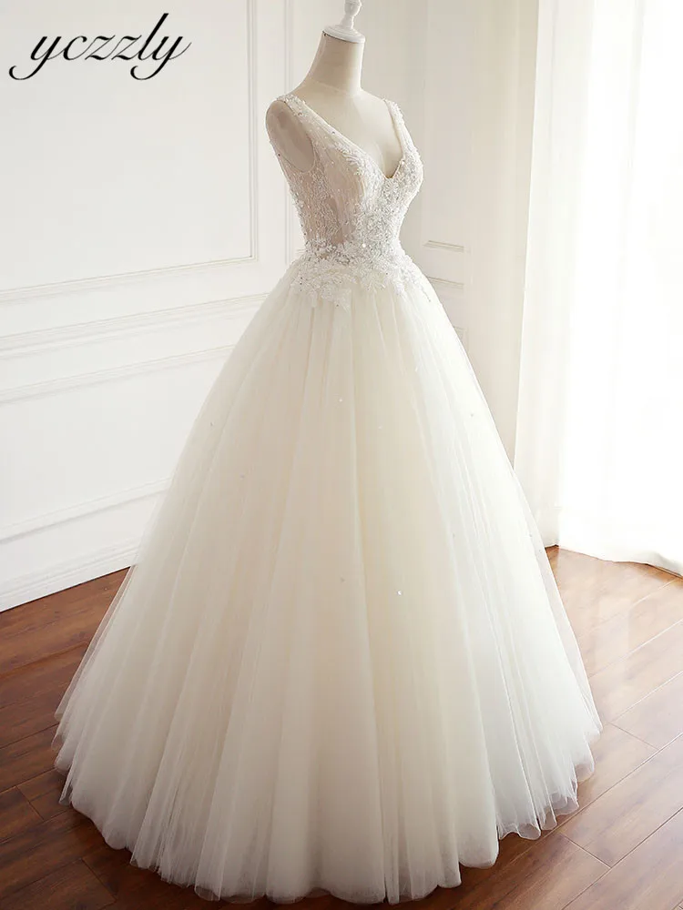 Vestido De Noiva бальное платье свадебное элегантный v образный вырез спинки Аппликации