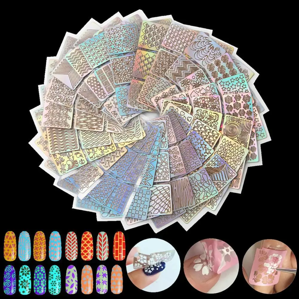

Hot Sales!!! 24Pcs/Set Nail Stencil Sticker Hollow Out Design Easy to Stick Stamping Plate DIY Template Manicure Tool for Female
