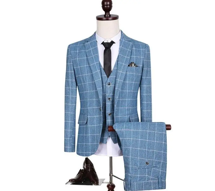 Новый брендовый Повседневный клетчатый костюм для мужчин корейский тренд