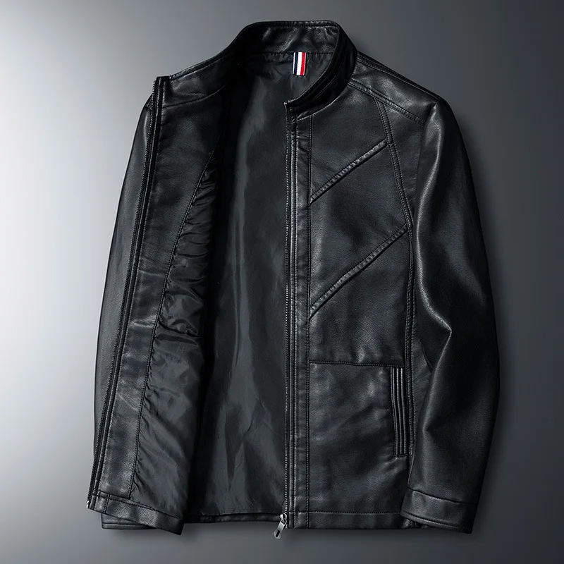 

2020 men's new autumn stand-up collar stitching leather jacket youth slim handsome trendy motorcycle leather jacket 6XL