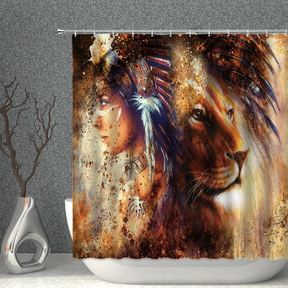 

Aboriginal Girl Shower Curtain Set Waterproof Fabric Ancient Indian Girl Bath Curtains For Bathroom Screen Partition Home Decor