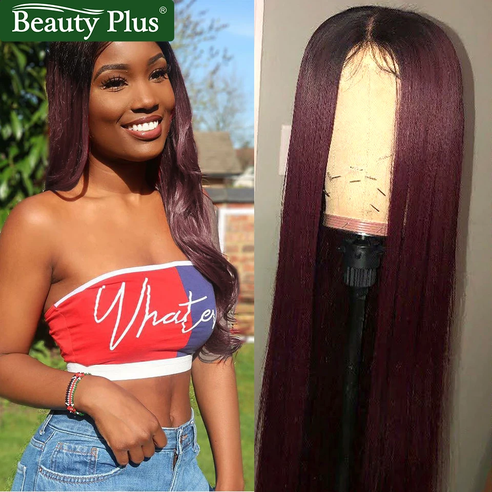 SEXAY Ombre 13x4 парик шнурка человеческих волос парики для черных женщин 99J бордовый