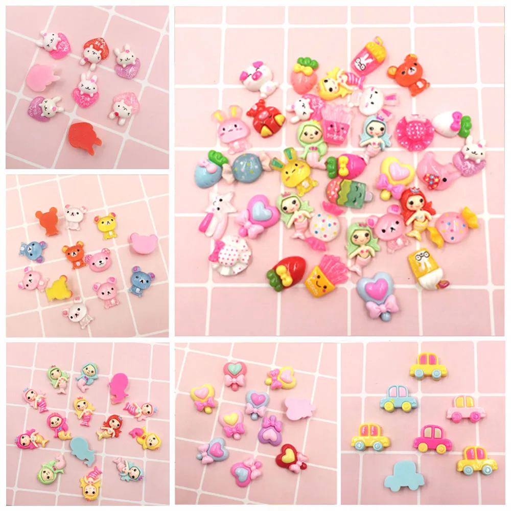 

20Pcs Mix Kawaii Candy Animals Cute Mermaid Resin Flatback Cabochons for Phone Deco Scrapbooking DIY Embellishments Accessories
