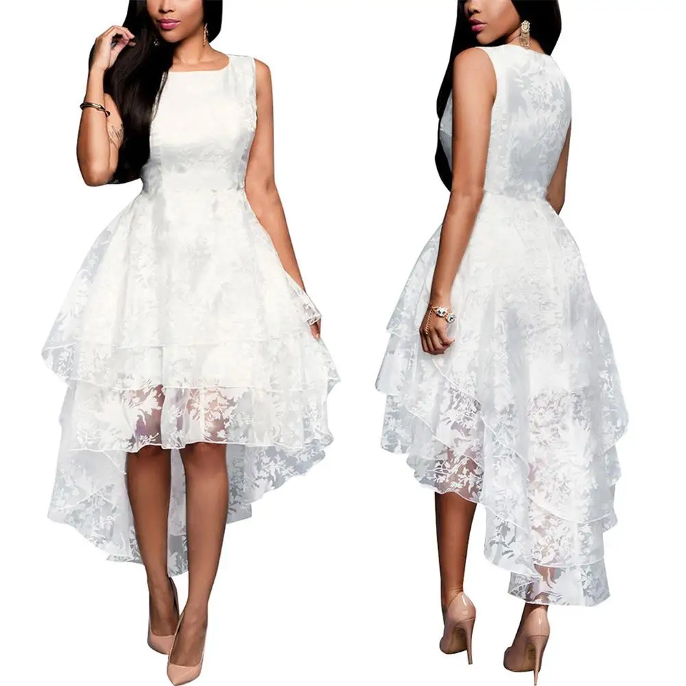 Женское коктейльное платье элегантное трехслойное без рукавов с круглым вырезом