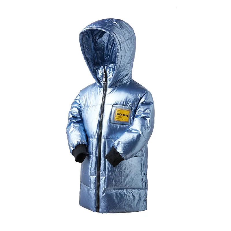 Новинка 2019 года Зимний Детский пуховик модное пуховое пальто серебристого цвета