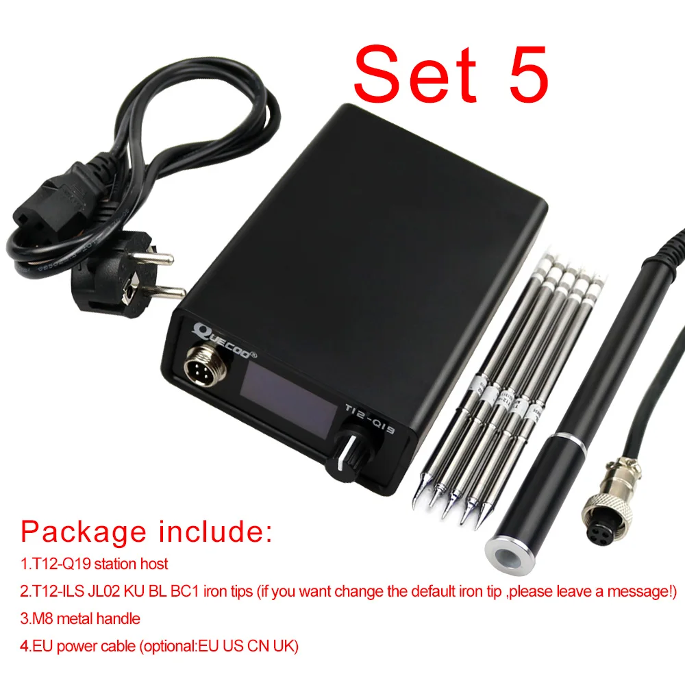 SET5 OLED T12-Q19 паяльная станция с электронным совместимым питанием переменного/постоянного тока с T12-M8 металлической ручкой и наконечниками для утюга T12 - Цвет: SET5