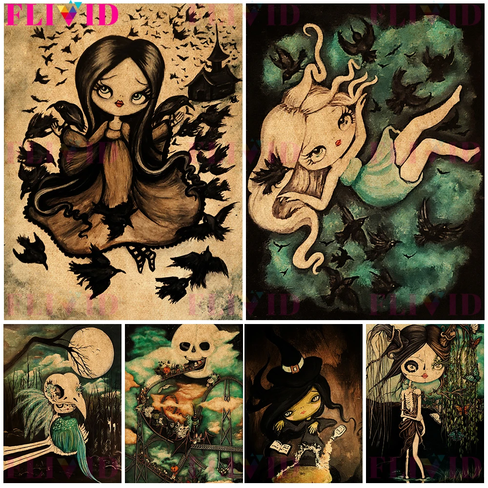Настенная картина на Хэллоуин с маленькой ведьмой призраком вечерние настенный