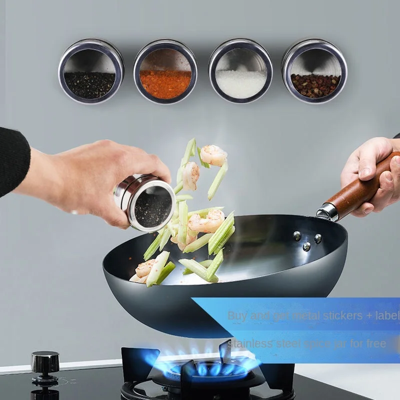 

Magnetic Suction Seasoning Pot Wall Hanging Spice Jar Refrigerator Stick Barbecue Rotary Stainless Steel Seasoning Box Canister