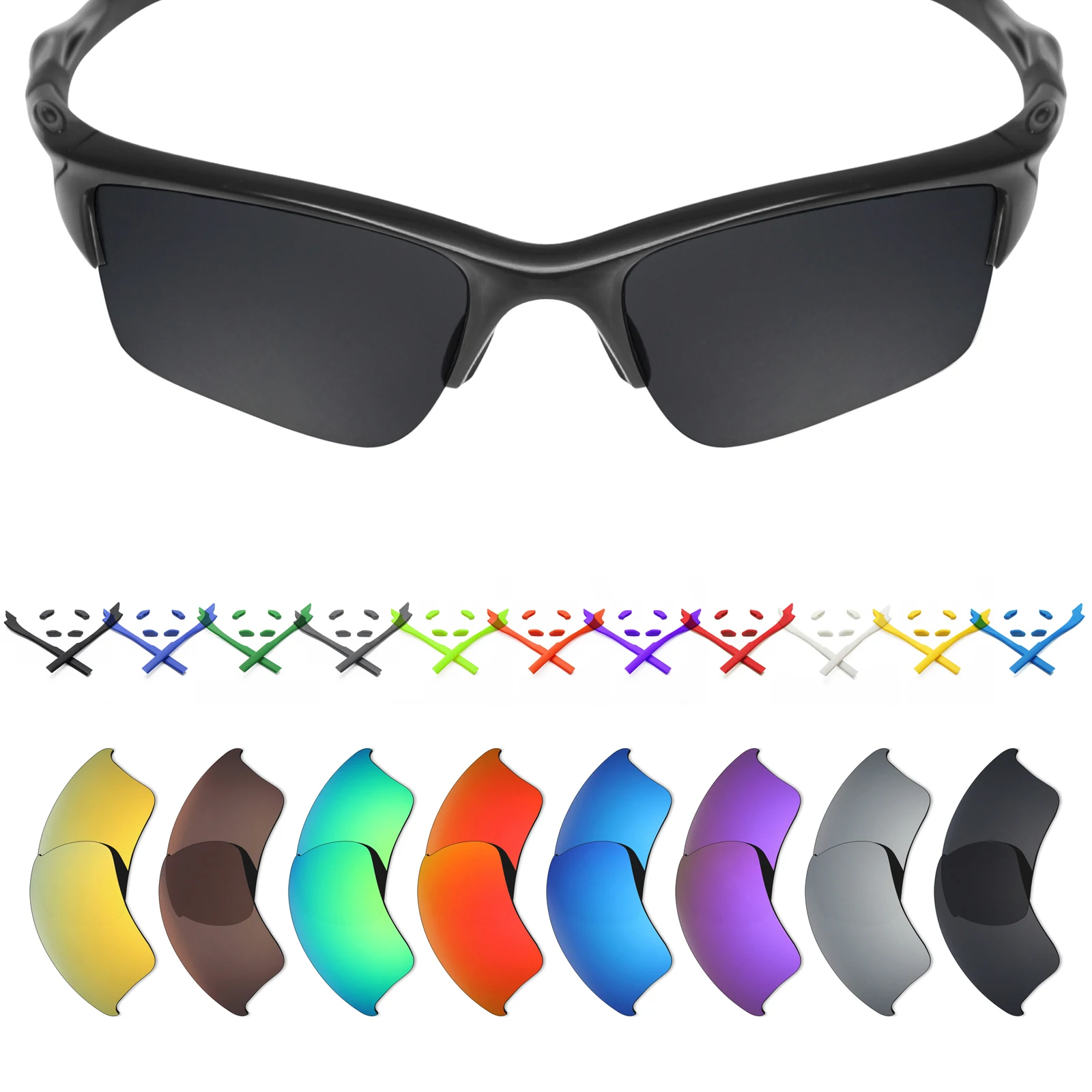 SNARK-Reemplazo de lentes polarizadas antiarañazos, Kit de goma negra, Compatible con gafas de sol Oakley media chaqueta 2,0 XL