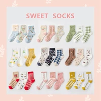 3 pairs women socks spring soft cotton cartoon design high quality pink lolita sweet girls kawaii cute woman socks set