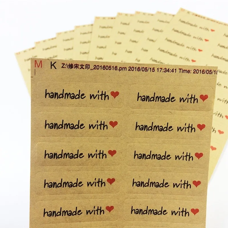 200 шт./лот &quotHand made with heart&quot наклейки для печати из крафт бумаги изделий ручной
