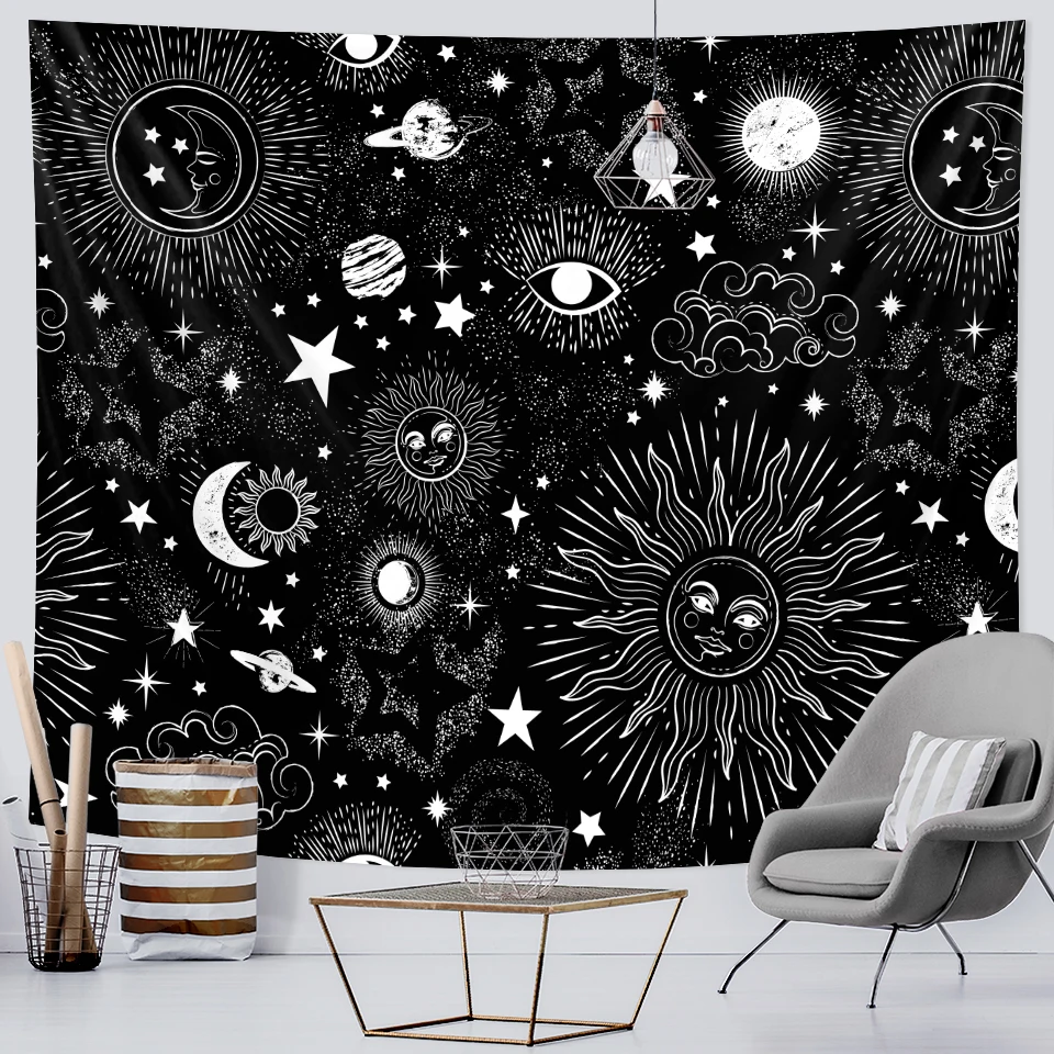 

Черно-белого цвета с изображением солнца, Луны Love You To Главная Wall art украшение дома психоделические гобелен со сценой хиппи в стиле бохо, декоративный коврик для йоги с мандалой