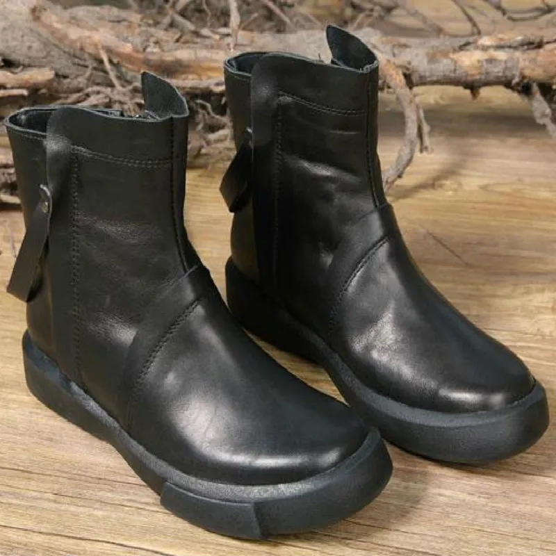 Женские ботильоны на плоской подошве SWONCO черные ботинки челси из воловьей кожи с