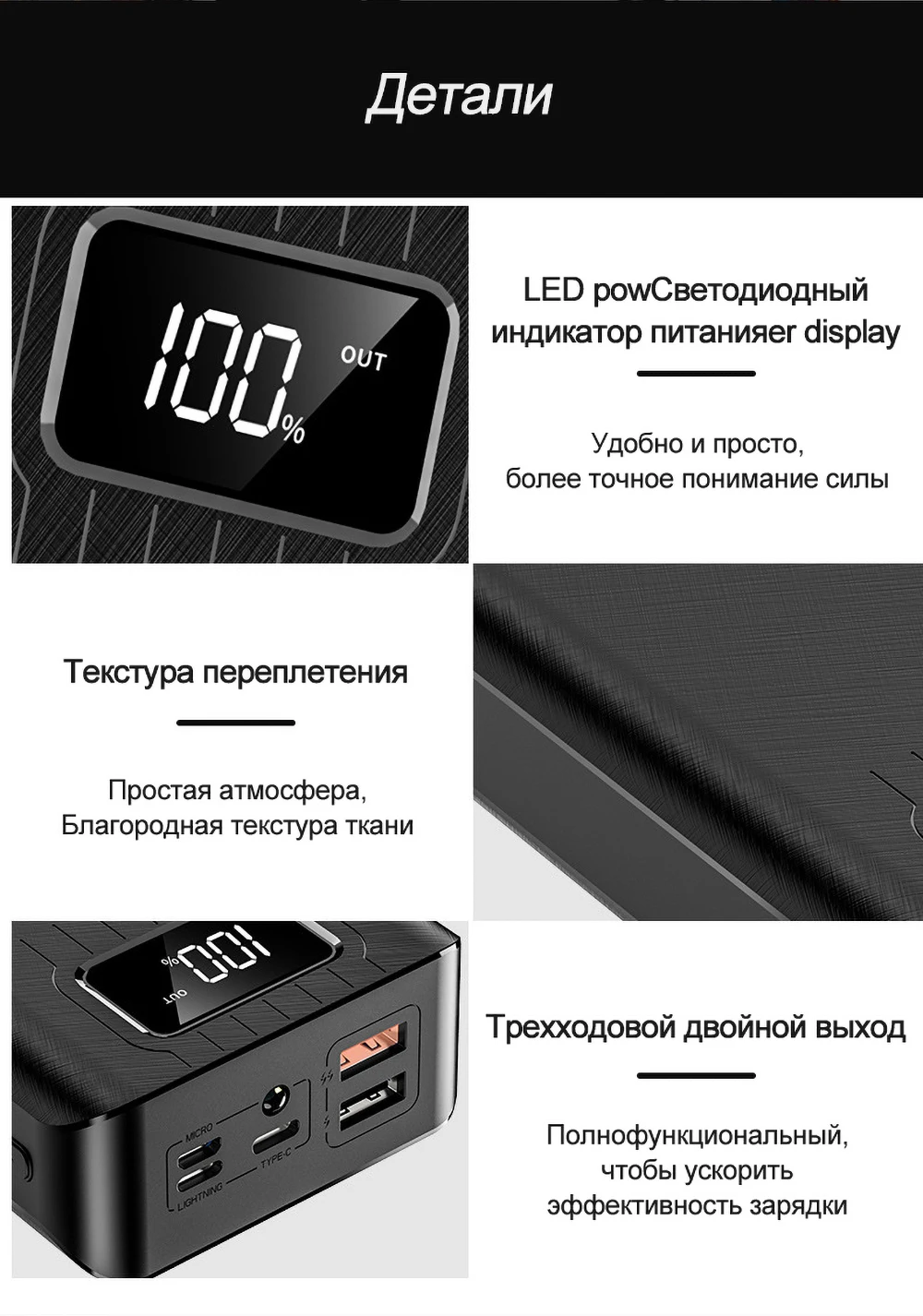30000 мАч светодиодный внешний аккумулятор с дисплеем для iPhone, samsung, планшетов, внешний аккумулятор с двойным USB зарядным устройством, QC, быстрая зарядка, внешний аккумулятор