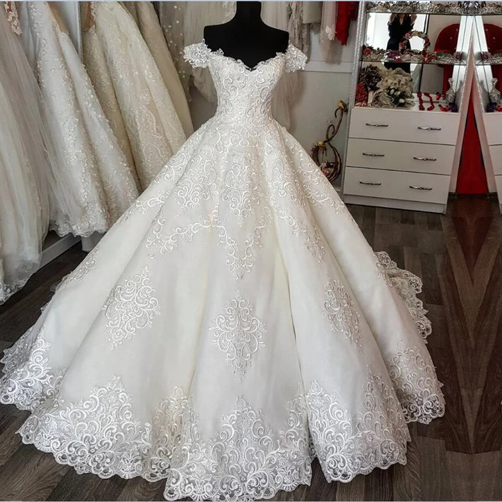 Charming 3D Embroidery Appliques Princess Women Bridal Gown Robe De Mariee Lace-Up Off Shoulder Luxury Wedding Dress 2021 WD189 | Свадьбы и
