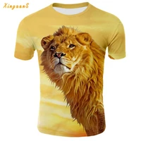 2021 summer new t shirt male o neck short sleeved african lion 3d animal print t shirt large size male loose casual t shirt