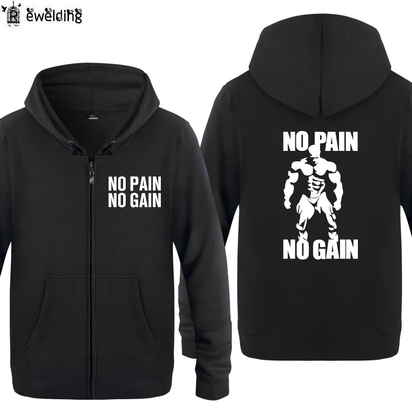 

Zipper Hoodies Men No Pain No Gain Fitness Mens Hoodie Fleece Long Sleeve Man's Jacket Sweatshirt Tracksuit Gift Coat Big Size