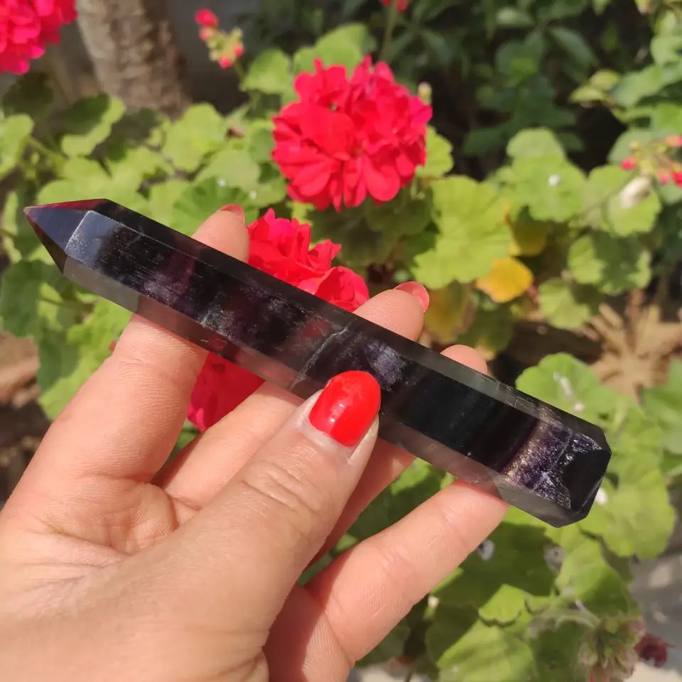 

Natural Fluorite Crystal Colorful Striped Fluorite Quartz Crystal Stone Point Healing Hexagonal Wand Treatment Stone