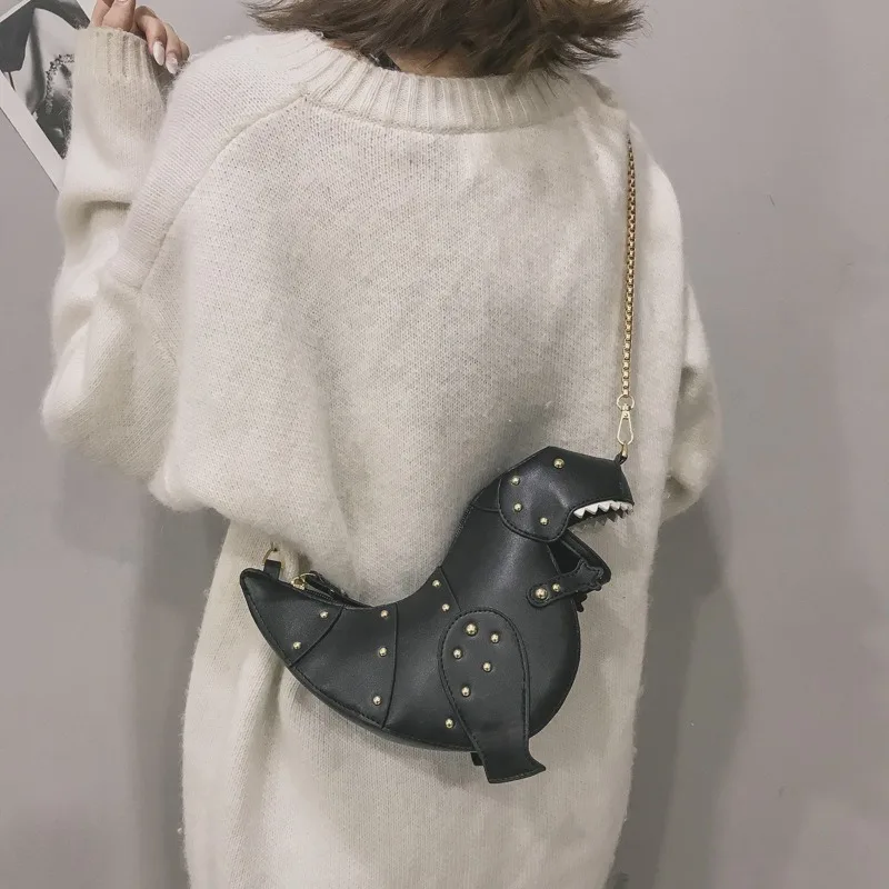 

Trend Fashion 3D Dinosaur Design Rivets Pu Leather Girl's Chain Purse Shoulder Bag Tote Ladies Crossbody Mini Messenger Bag Flap
