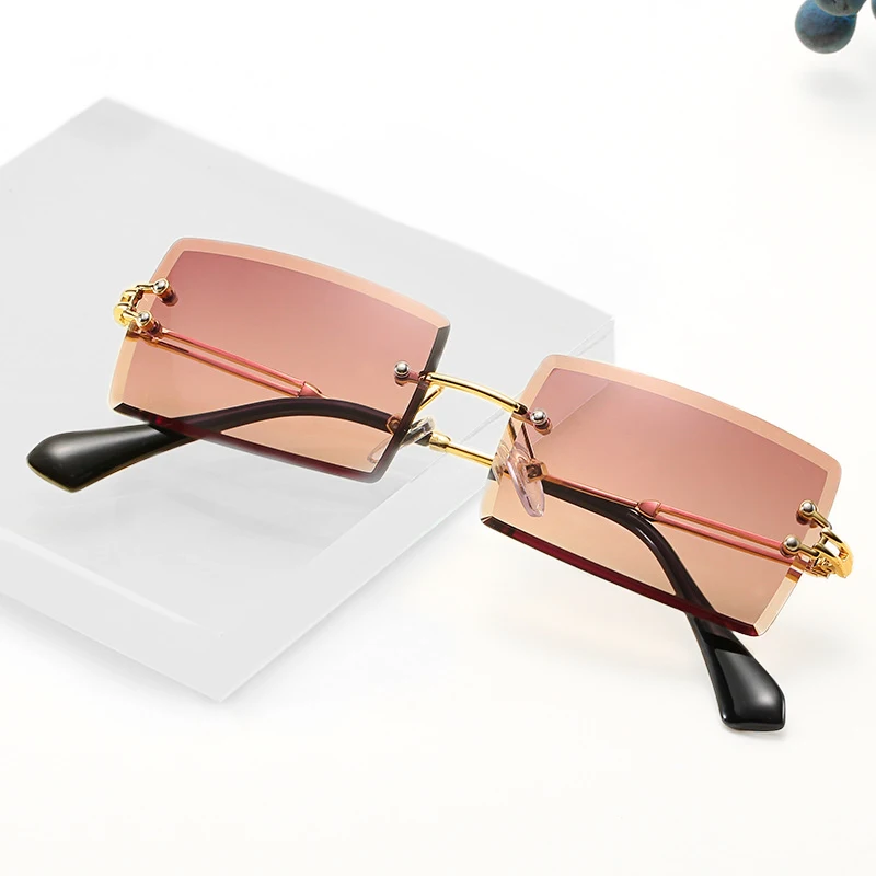 

Retro small rectangle sunglasses women rimless square sun glasses for women 2020 summer style female uv400 green brown Oculos