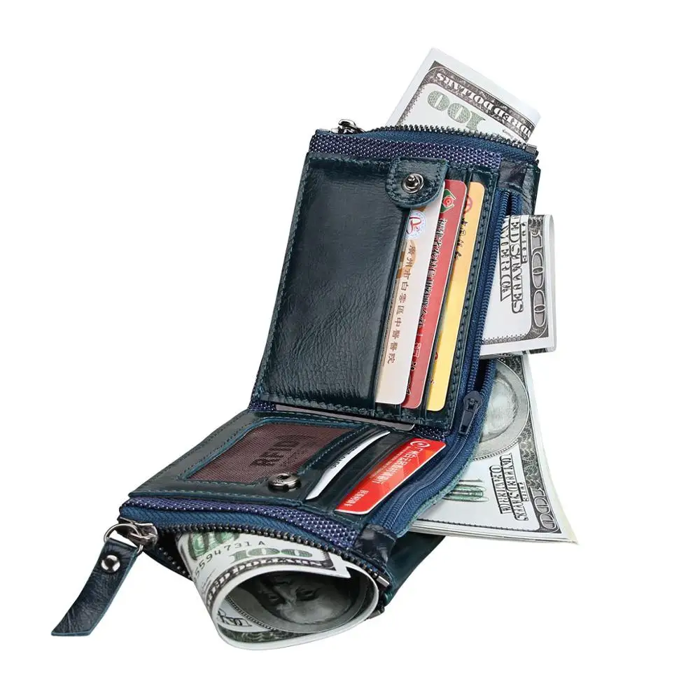 

RFID Small Female Purse Genuine Leather Short Purse Zipper & Hasp Short Clutch Wallet Vintage Top Layer Cowskin Women Wallet