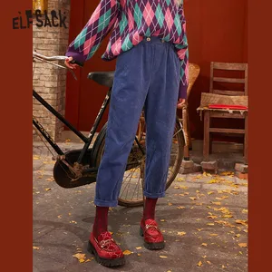 Женские повседневные вельветовые брюки ELFSACK, синие однотонные прямые брюки абрикосового цвета с эластичным поясом в Корейском стиле, весна 2020