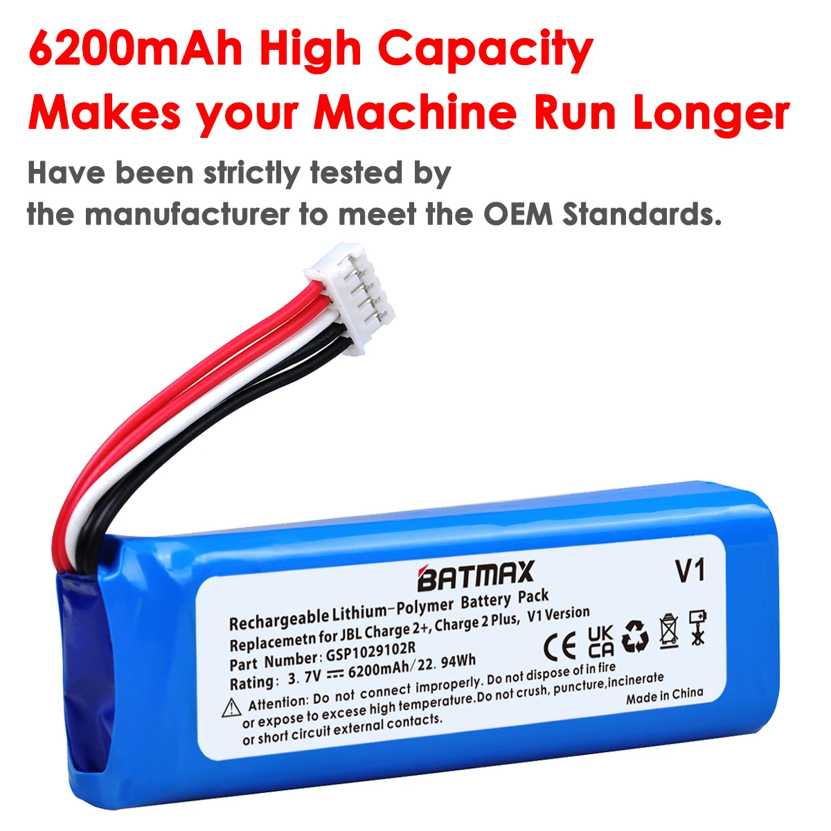 GSP1029102R 6200mAh Battery for JBL Charge 2 + Charge 2 Plus Charge 3 (2015 Version)