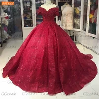 glitter red wedding dresses 2020 robe de mariee lace up beaded ball gown bridal dress women arabian custom made suknia slubna