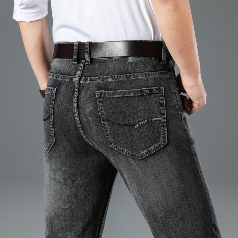 

2020 Pring And Summer Classic Men's Thin Jeans High Quality Business Casual Elastic Denim Trousers Male Brand Jeans