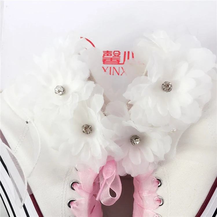 

Flower diamond high top canvas shoes for women