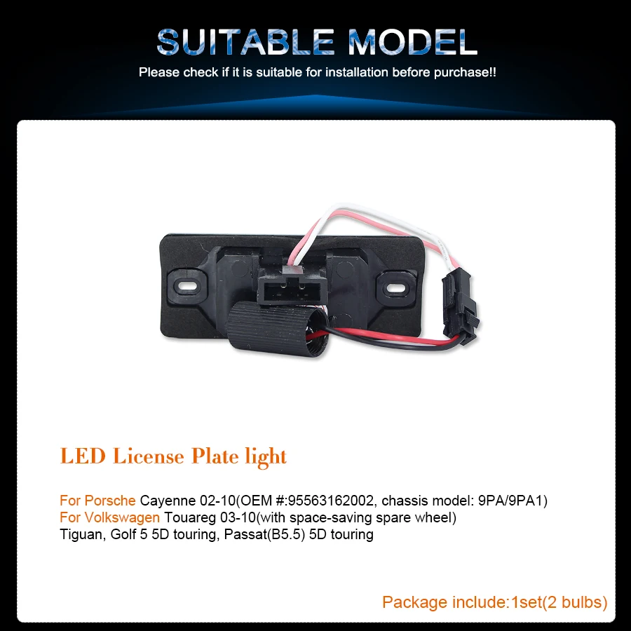 Светодиодные CANBUS безошибочные лампы для номерного знака Porsche Cayenne 02-10(OEM #:95563162002