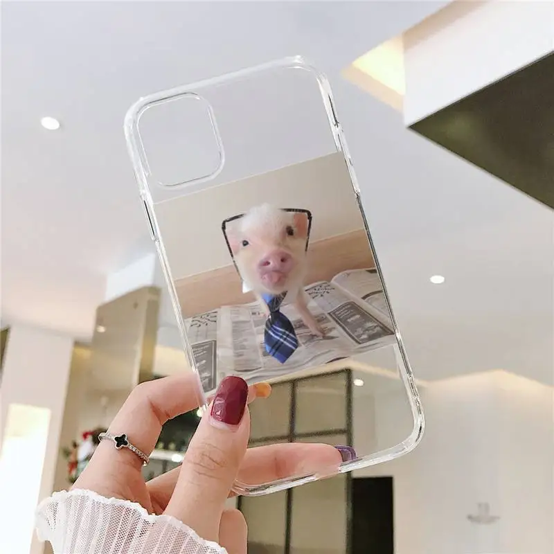 

Cute Little Pink Pet Pig Phone Case Transparent for iPhone 11 12 mini pro XS MAX 8 7 6 6S Plus X 5S SE XR 2020