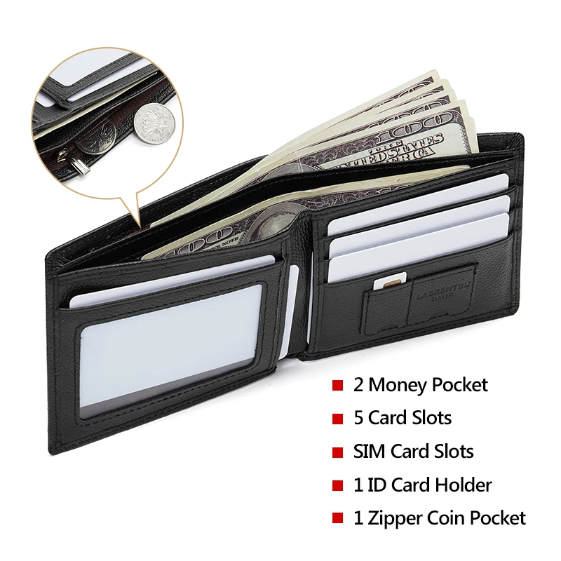 Мужской короткий кошелек LAORENTOU Черный Повседневный многофункциональный из 100%