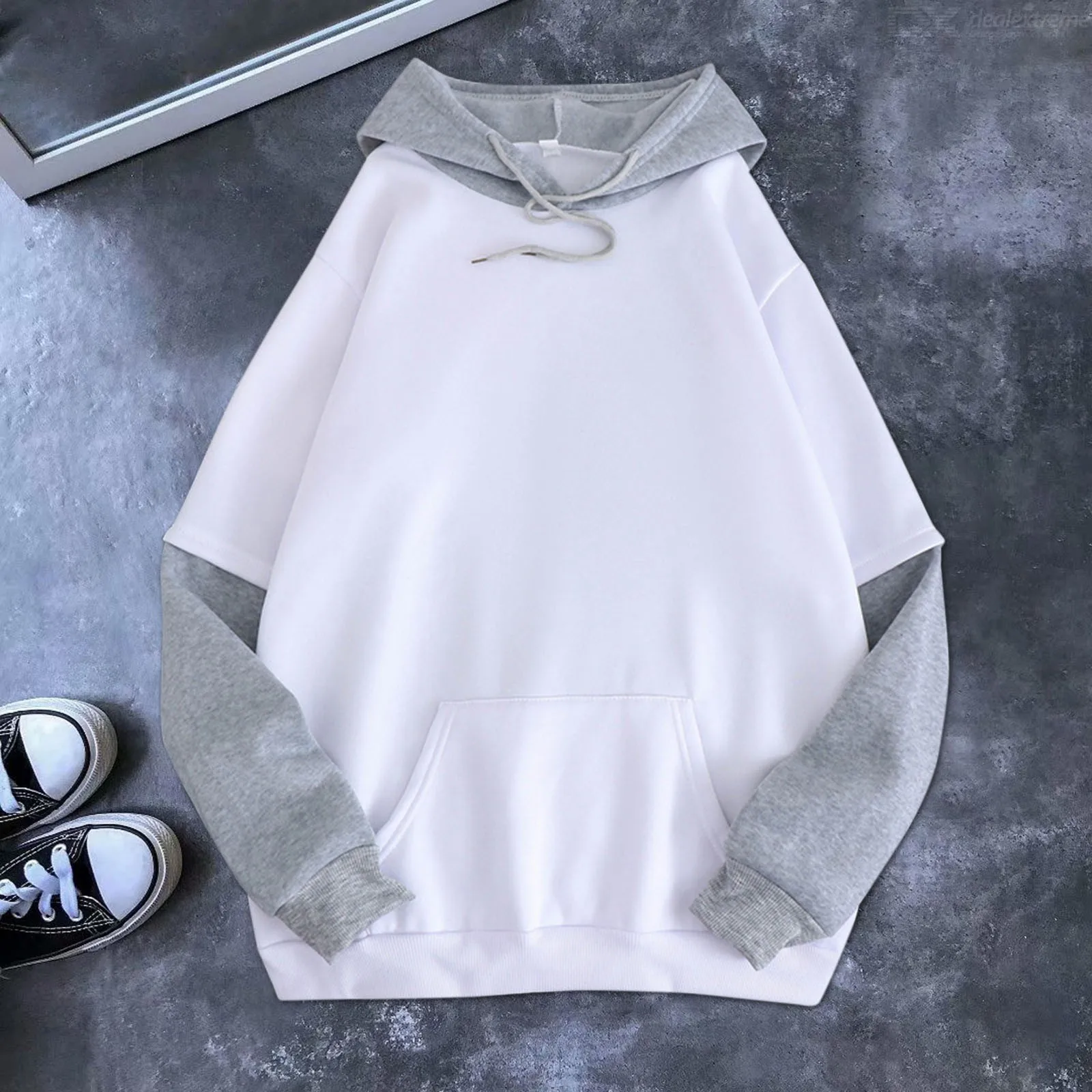 Korean Sweatshirt Women Autumn Hoodie Girl Autumn 90s Harajuku Velvet Stitching Loose Plus Size Pocket Hooded Sweatshirt