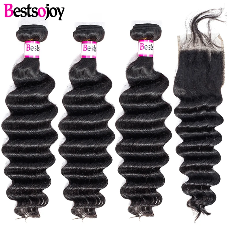 [Bestsojoy] свободные глубокие волнистые человеческие волосы M Remy 3 пряди с застежкой