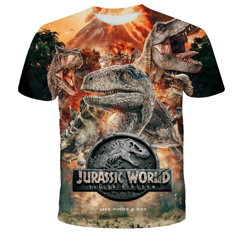 

2021 New 3D jurassic park T-shirt Boy Girl animal T-shirt summer casual Top youth Fashion Clothes 4-14T Baby O-neck Cool T-shirt