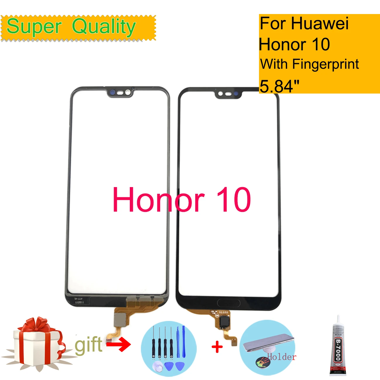 

For Huawei Honor 10 COL-L29 Touch Screen Panel Sensor Digitizer With Fingerprint Front Glass Outer Replacement