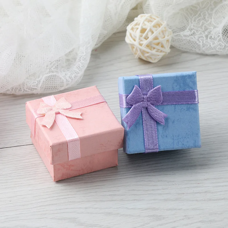 

Solid Simple Jewelry Box Half Cover Bow Adamant Paper Gift Box for Wedding Home Party Present Accessories Jewelry Gift Boxes