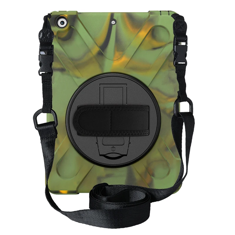 camouflage Чехол для нового iPad 7 поколения 10,", детский безопасный противоударный бронированный чехол для iPad 10,2 чехол вращающийся ремешок на руку и шею - Цвет: camouflage