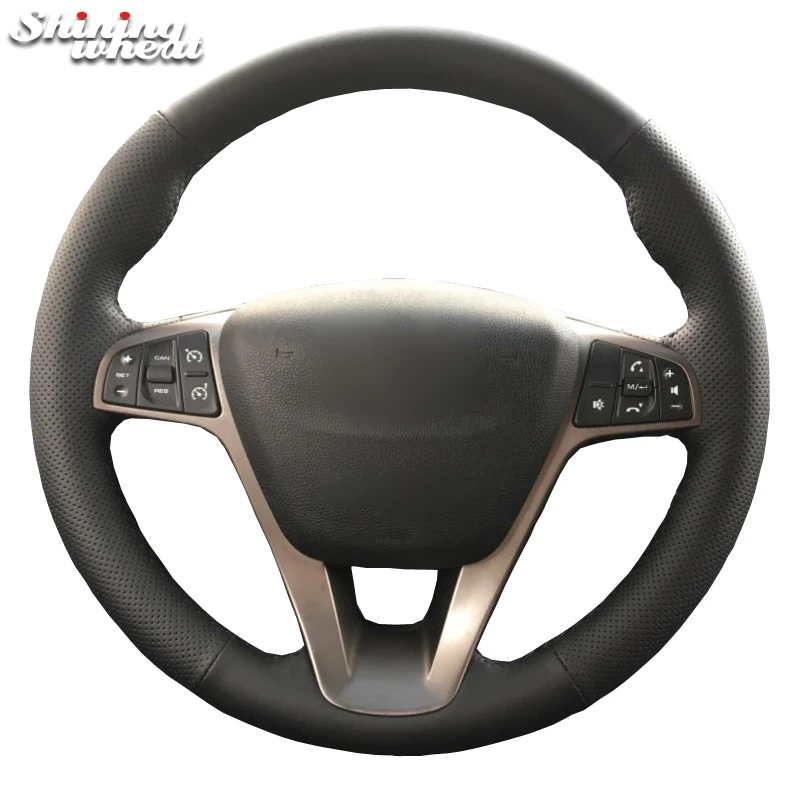 

Hand-stitched Black Leather Car Steering Wheel Cover for Lada Vesta 2015 2016 2017 2018 2019 Xray 2015-2019