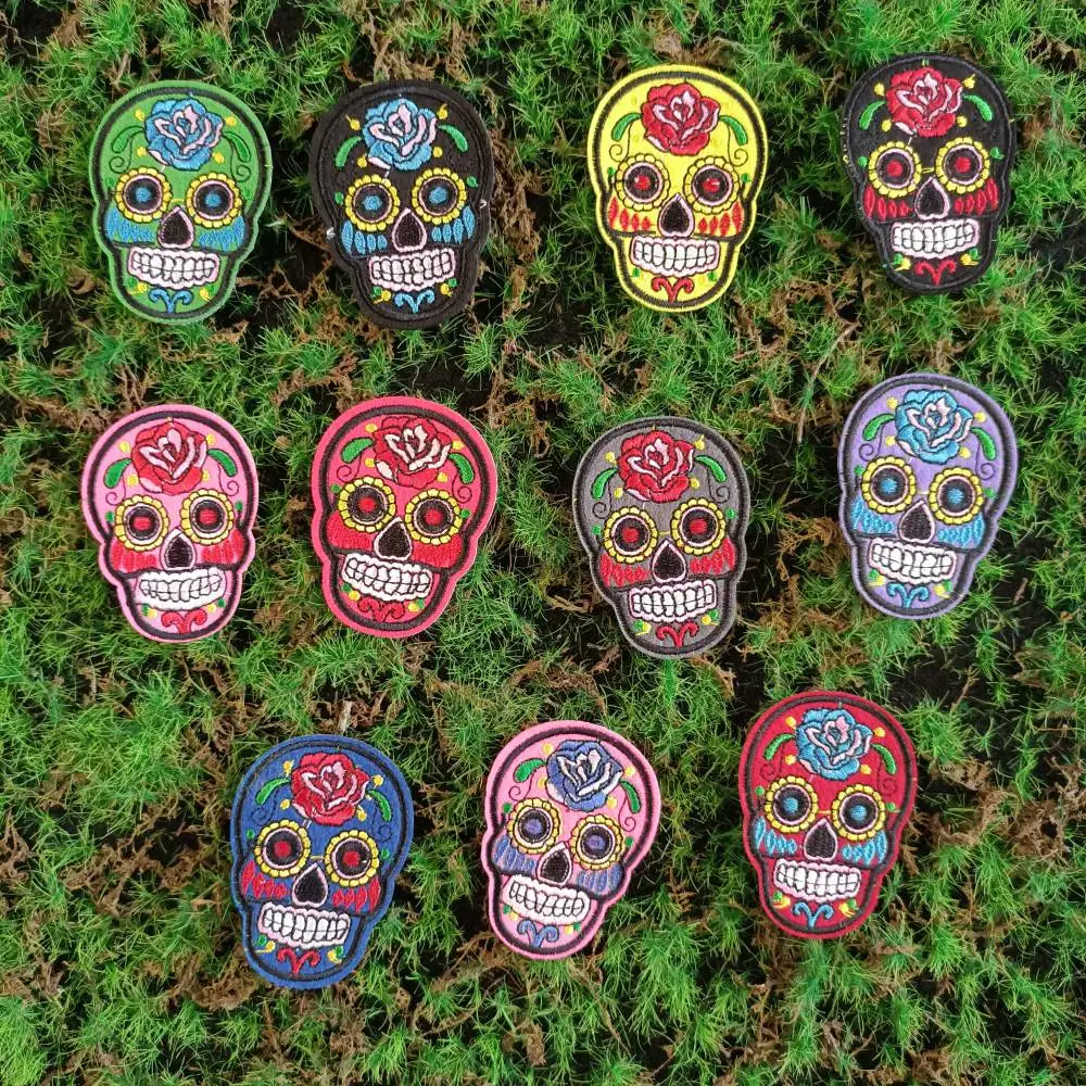 

Design iron-on embroidery flower skull animal cartoon patches for clothing HE-17